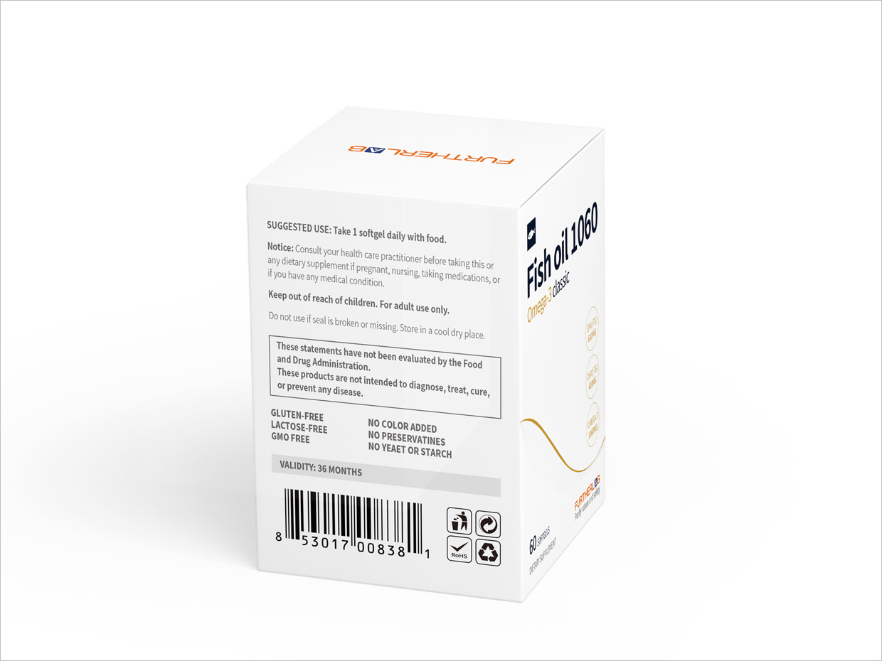 FURTHERLAB魚油保健品包裝設計之側面展示 FURTHERLAB魚油保健品包裝設計之側面展示